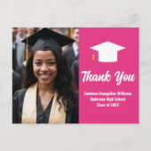 Chic Hot Pink Abschluss Foto Custom Vielen Dank Postkarte (Vorderseite)