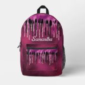 Chic hot pink black black drippings Glitzer monogr Bedruckter Rucksack (Vorderseite)