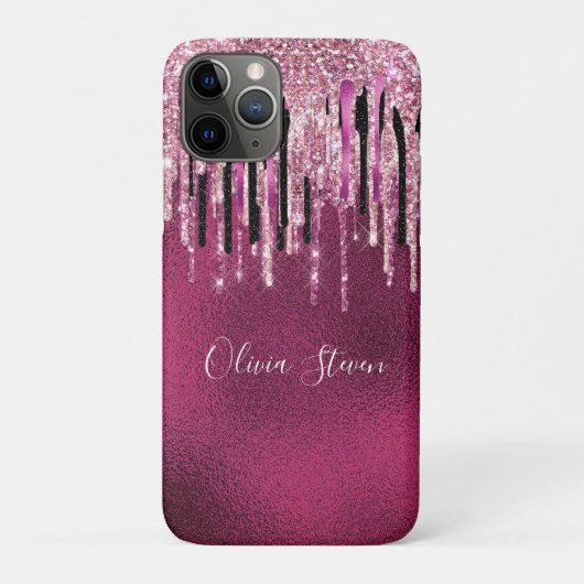 Chic hot pink black black drippings Glitzer monogr Case-Mate iPhone Hülle (Rückseite)