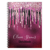 Chic hot pink black black drippings Glitzer monogr Notizblock (Vorderseite)