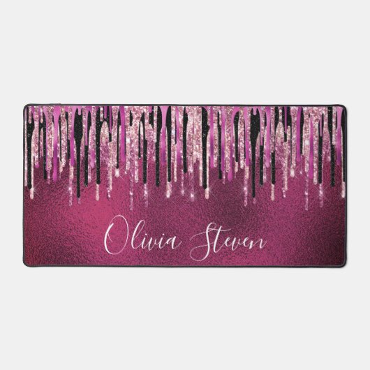 Chic hot pink black black drippings Glitzer monogr Schreibtischunterlage (Vorderseite)