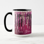 Chic hot pink black black drippings Glitzer monogr Tasse (Links)