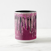 Chic hot pink black black drippings Glitzer monogr Tasse (Zentrum)