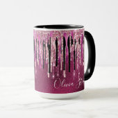 Chic hot pink black black drippings Glitzer monogr Tasse (VorderseiteRechts)