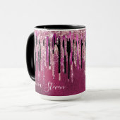 Chic hot pink black black drippings Glitzer monogr Tasse (Vorderseite Links)