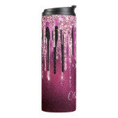 Chic hot pink black black drippings Glitzer monogr Thermosbecher (Nach links gedreht)