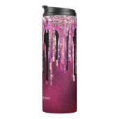 Chic hot pink black black drippings Glitzer monogr Thermosbecher (Nach rechts gedreht)