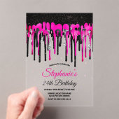 Chic Hot Pink Black Glitzer Tropfen Geburtstag Acryleinladungen (Insitu (Handheld))