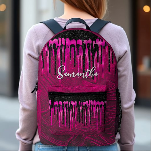 Chic hot pink Black Glitzer Tropfen Monogramm Bedruckter Rucksack