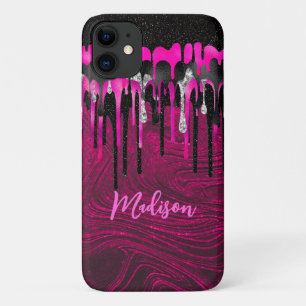 Chic hot pink Black Glitzer Tropfen Monogramm Case-Mate iPhone Hülle