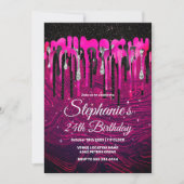 Chic hot pink Black Glitzer Tropfen Monogramm Einladung (Vorderseite)