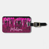 Chic hot pink Black Glitzer Tropfen Monogramm Gepäckanhänger (Vorderseite horizontal)
