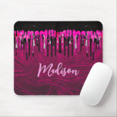 Chic hot pink Black Glitzer Tropfen Monogramm Mousepad (Mit Mouse)