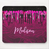 Chic hot pink Black Glitzer Tropfen Monogramm Mousepad (Vorne)