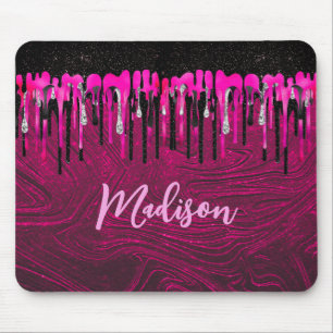 Chic hot pink Black Glitzer Tropfen Monogramm Mousepad