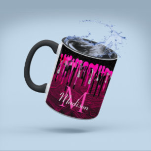 Chic hot pink Black Glitzer Tropfen Monogramm Tasse