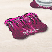 Chic hot pink Black Glitzer Tropfen Monogramm Untersetzer (angewinkelt)