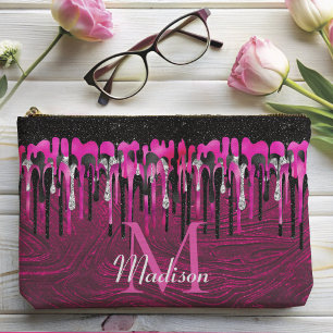 Chic hot pink Black Glitzer Tropfen Monogramm Zubehörtasche