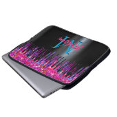 Chic hot pink blau schwarzer Glitzer tropfen Monog Laptopschutzhülle (Vorne Knopf)