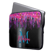 Chic hot pink blau schwarzer Glitzer tropfen Monog Laptopschutzhülle (Vorderseite Links)