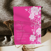 Chic Hot Pink Chinoiserie Blumengarten Hochzeit Einladung