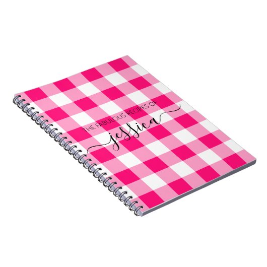 Chic hot pink Gingham Skriptname Rezept Notizblock (Rechte Seite)