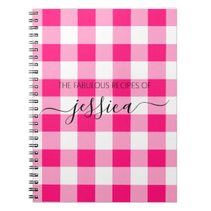 Chic hot pink Gingham Skriptname Rezept Notizblock
