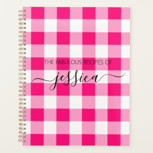 Chic hot pink Gingham Skriptname Rezept Planer