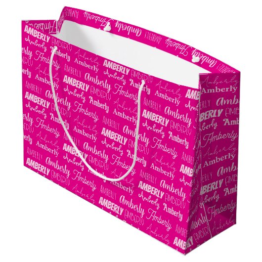 Chic Hot Pink Girls Birthday Personalized Name Große Geschenktüte (Rückseite Schrägansicht)