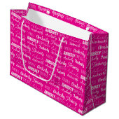 Chic Hot Pink Girls Birthday Personalized Name Große Geschenktüte (Vorderseite Schrägansicht)