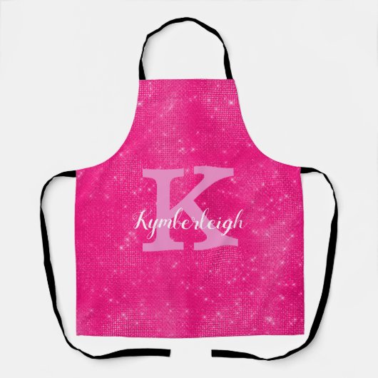 Chic Hot Pink Glam Diamond Sparkle Monogram Name A Schürze (Vorderseite)