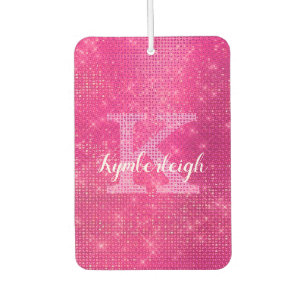 Chic Hot Pink Glam Diamond Sparkon Monogram Name Autolufterfrischer