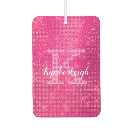 Chic Hot Pink Glam Diamond Sparkon Monogram Name Autolufterfrischer (Vorderseite)