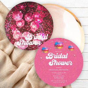Chic Hot Pink Glitter Disco Ball Brautparty Einladung