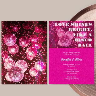 Chic Hot Pink Glitter Retro Disco-Kugel Hochzeit Einladung