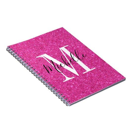 Chic Hot-Pink-Glitzer Monogram-SpiralNotebook Notizblock (Rechte Seite)