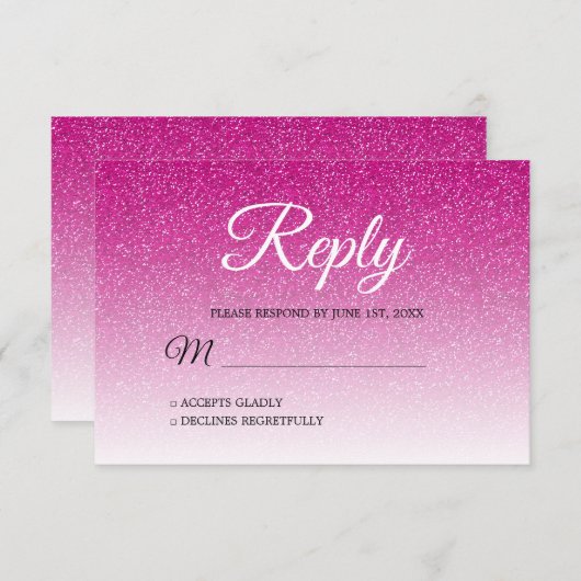 Chic Hot Pink Glitzer Ombre UAWG Einladung (Vorne/Hinten)