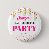 Chic Hot Pink & Gold Punkte Junggesellinnenabschie Button (Vorderseite)