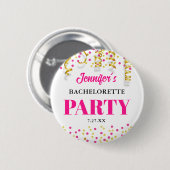 Chic Hot Pink & Gold Punkte Junggesellinnenabschie Button (Vorne & Hinten)