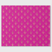 Chic Hot Pink Gold Queen Bee Muster  Geschenkpapier (Flach)