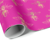 Chic Hot Pink Gold Queen Bee Muster  Geschenkpapier (Rolleneckpunkt)
