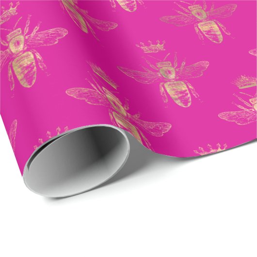 Chic Hot Pink Gold Queen Bee Muster  Geschenkpapier (Rolleneckpunkt)