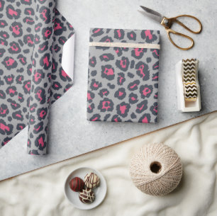 Chic Hot Pink Grau Leopard Druckmuster Geschenkpapier