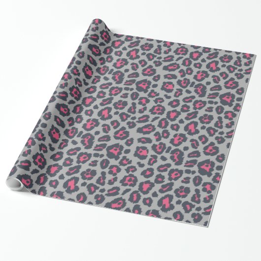 Chic Hot Pink Grau Leopard Druckmuster Geschenkpapier (Ungerollt)