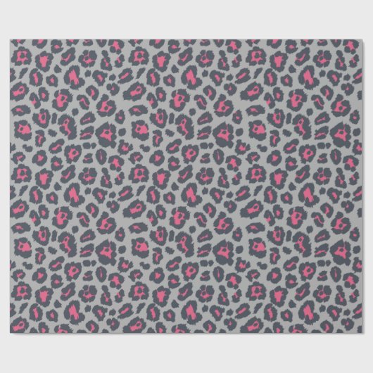 Chic Hot Pink Grau Leopard Druckmuster Geschenkpapier (Flach)