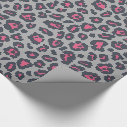 Chic Hot Pink Grau Leopard Druckmuster Geschenkpapier (Ecke)