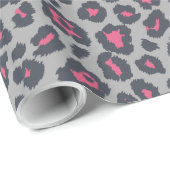 Chic Hot Pink Grau Leopard Druckmuster Geschenkpapier (Rolleneckpunkt)
