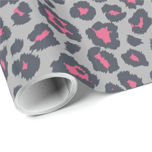Chic Hot Pink Grau Leopard Druckmuster Geschenkpapier (Rolleneckpunkt)