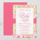 Chic hot pink green paisley Babydusche Einladung (Vorne/Hinten)