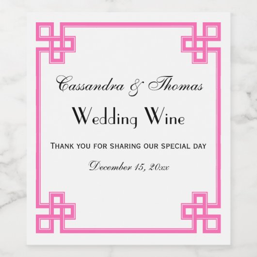 Chic Hot Pink, griechischer Tastenrahmen Weinetikett (Einzelnes Label)